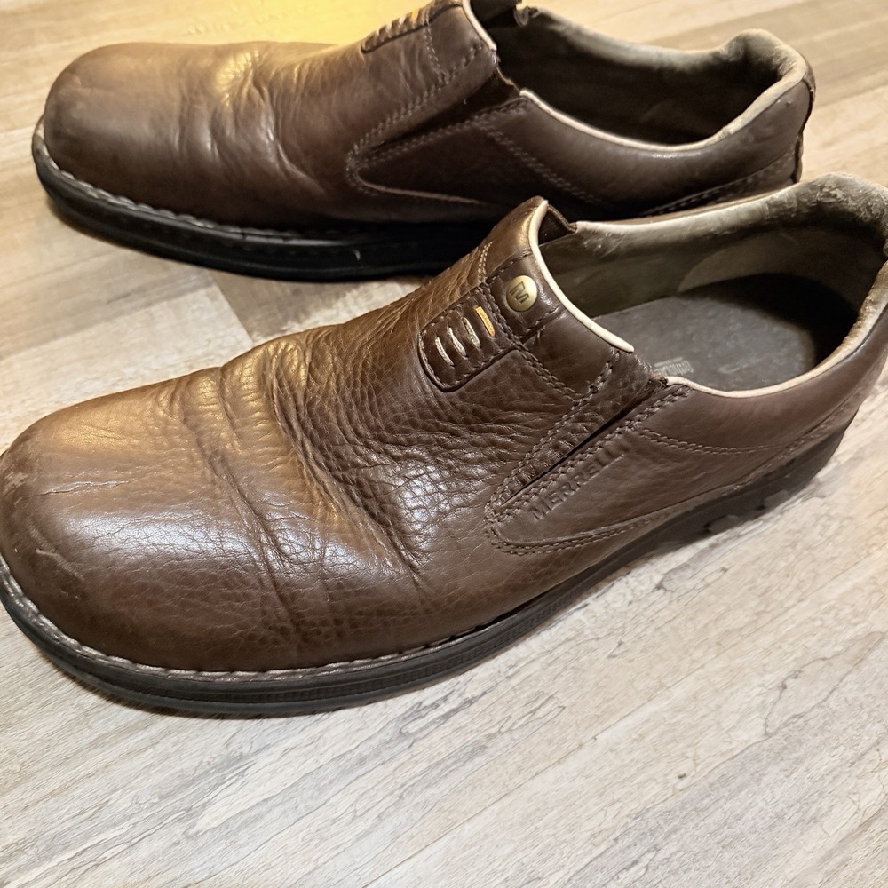 Merrell World Legend Brown Leather Slip On Loafers Mens 13 Comfort Shoes
